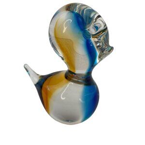*1960's Chalet Canada Art Glass Duckling Blue Yellow Figurine Signed 4.5" Duck